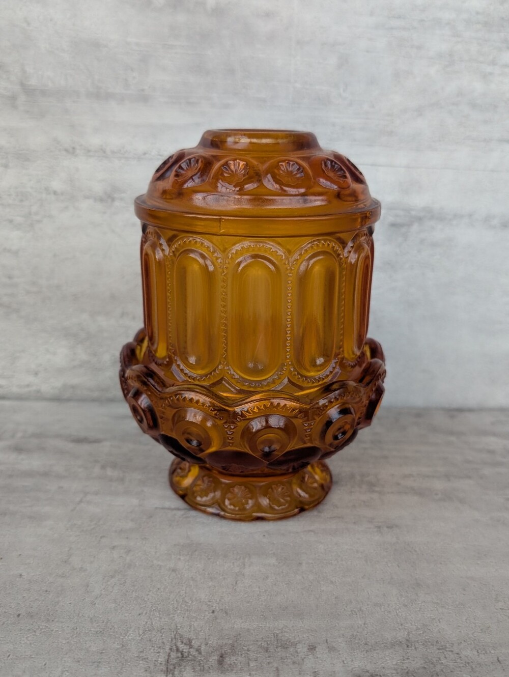 L.E. Smith Vintage Amber Glass Fairy Lamp Moon and Stars Light